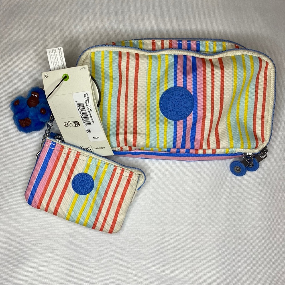 Kipling AC7374 Chap PencilCase & matching Mini Creativity in Beachside Stripes.